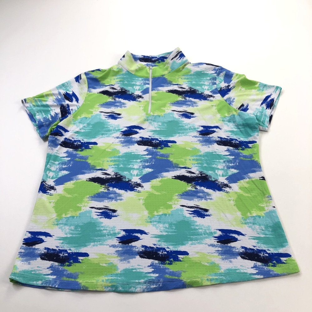 Kuhl Ibkul UPF XL Women's Golf Sleeveless 1/4 Zip Mock Neck Shirt Abstract Green